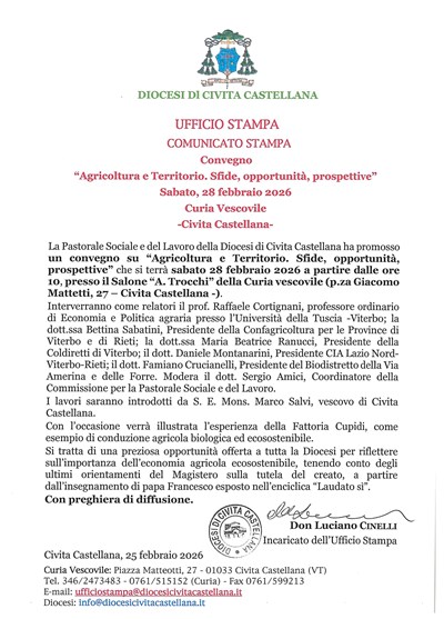 Ufficio Stampa - Convegno "Agricoltura e Territorio. Sfide, opportunità, prospettive"